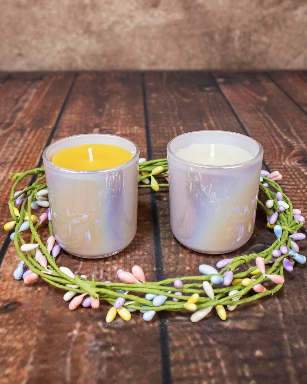 Iridescent Votive and Holder, Beeswax Votives
