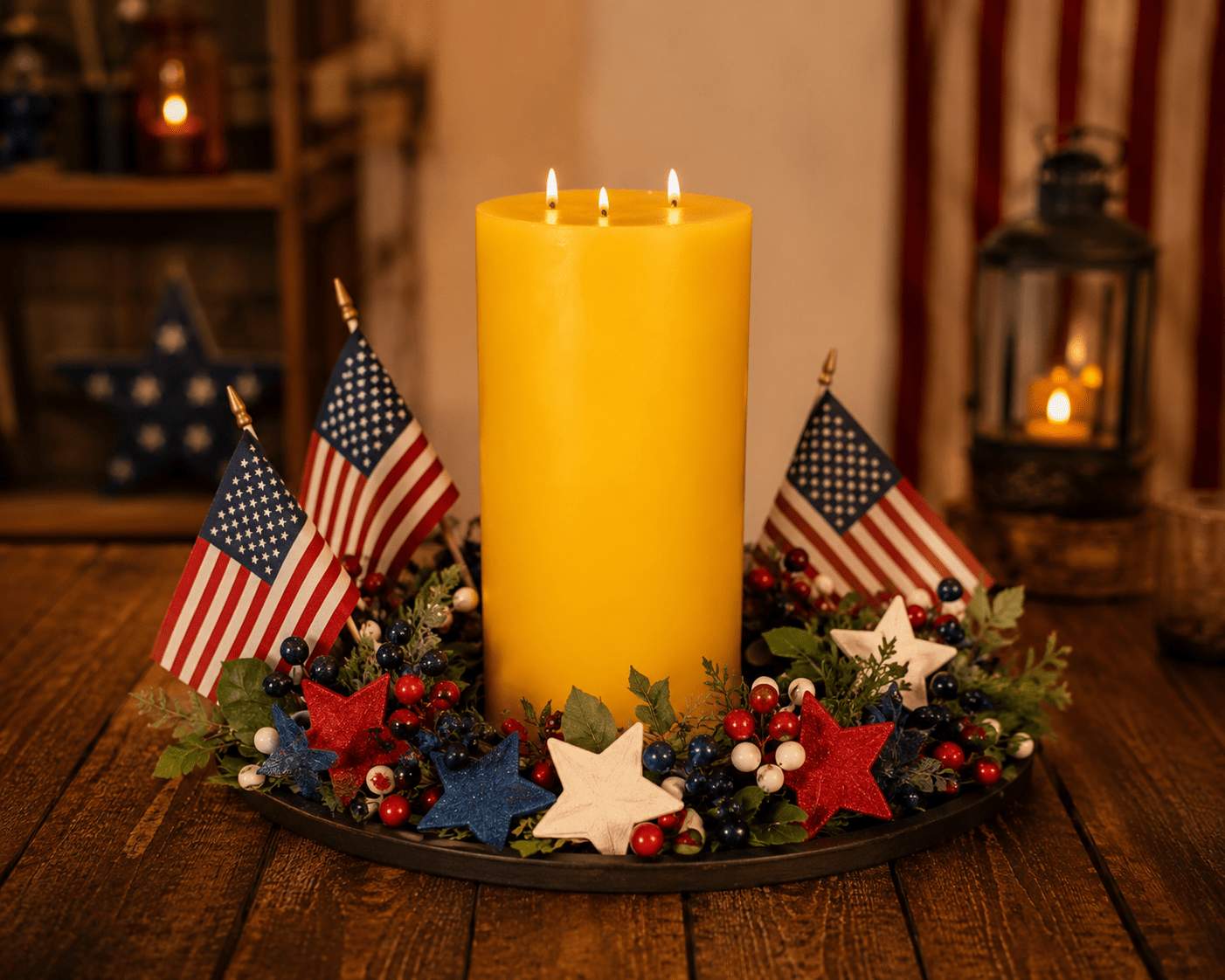 4th of July Centerpiece Beeswax Pillar