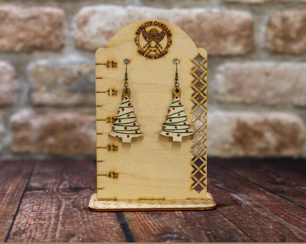 Christmas Earrings, Hand-Painted Wooden Designs - Beelite Candles