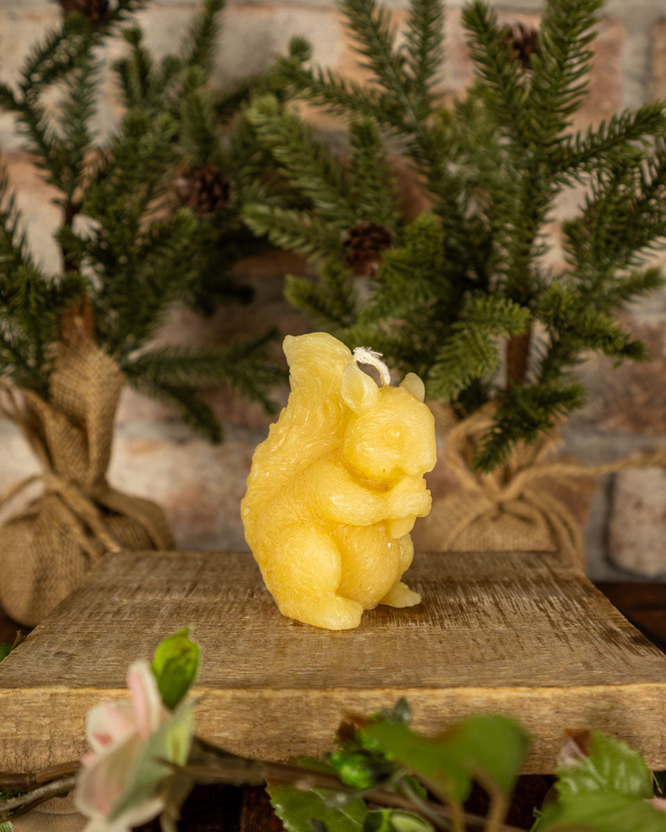 Beeswax Squirrel Candle β Hand Poured Woodland Animal Candle