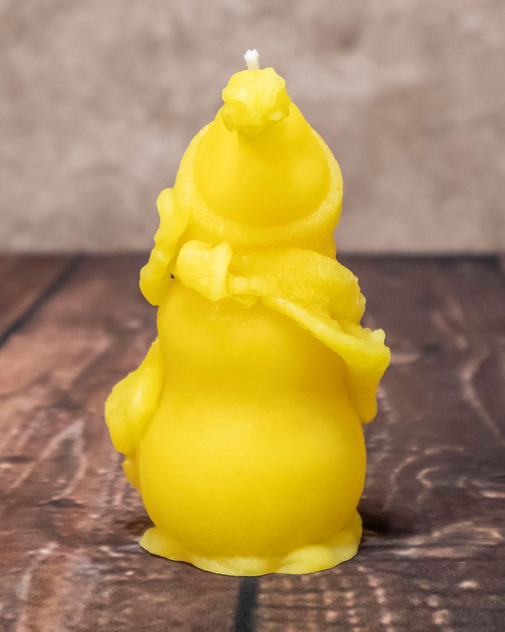 Beeswax snowman candle with winter hat and scarf details