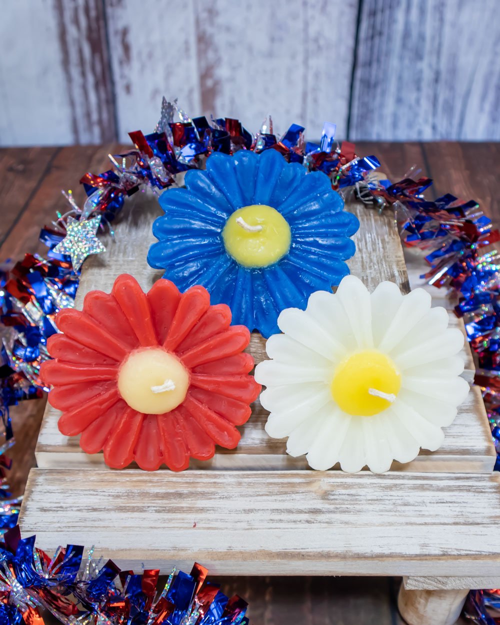 Patriotic Daisies (Set of 3) made with Pure Beeswax
