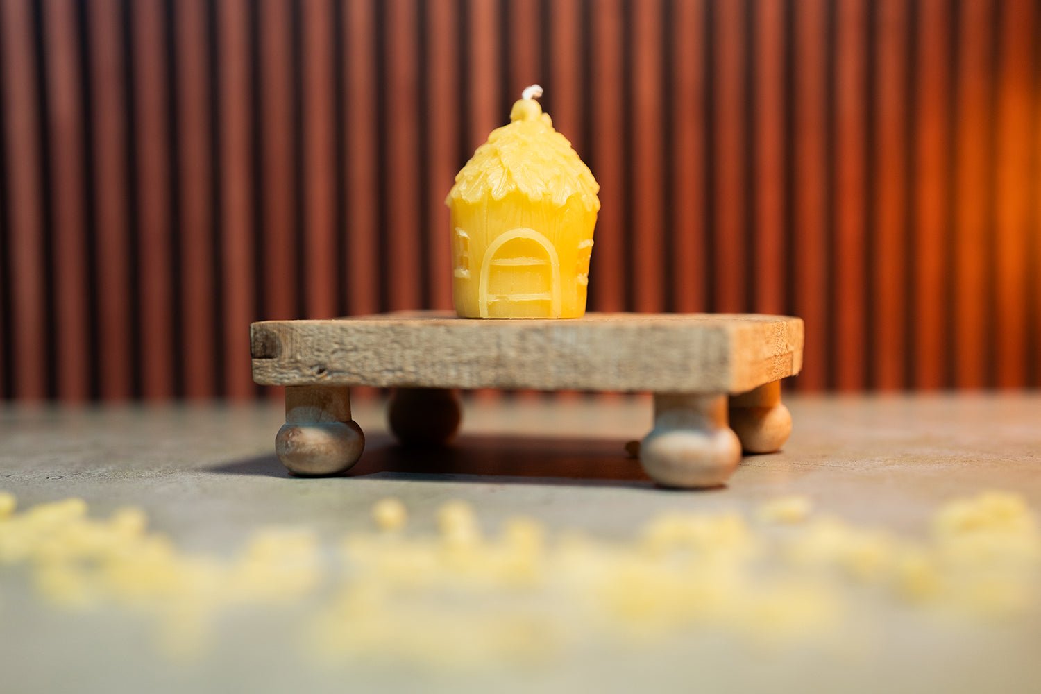 Finished Fairy Home candle made with pure filtered beeswax