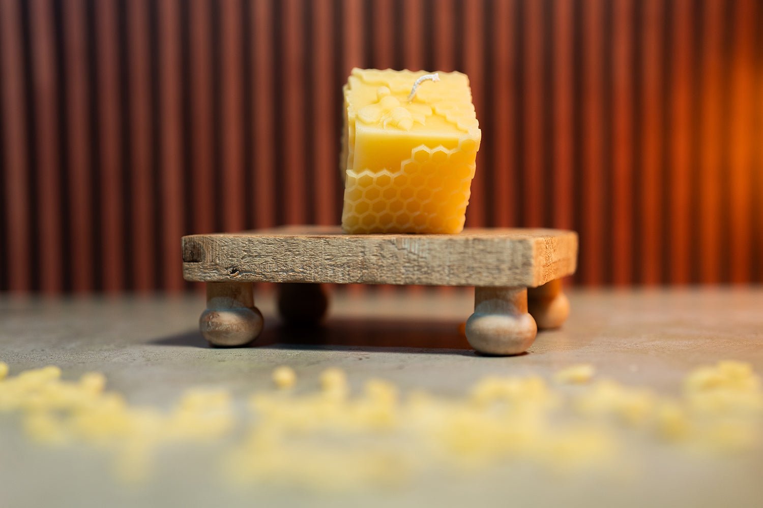 Honeycomb cube candle made from Hex Bee Mold