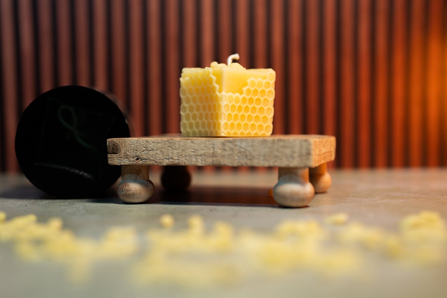 Hex Bee Cube Mold beeswax candle with honeycomb design