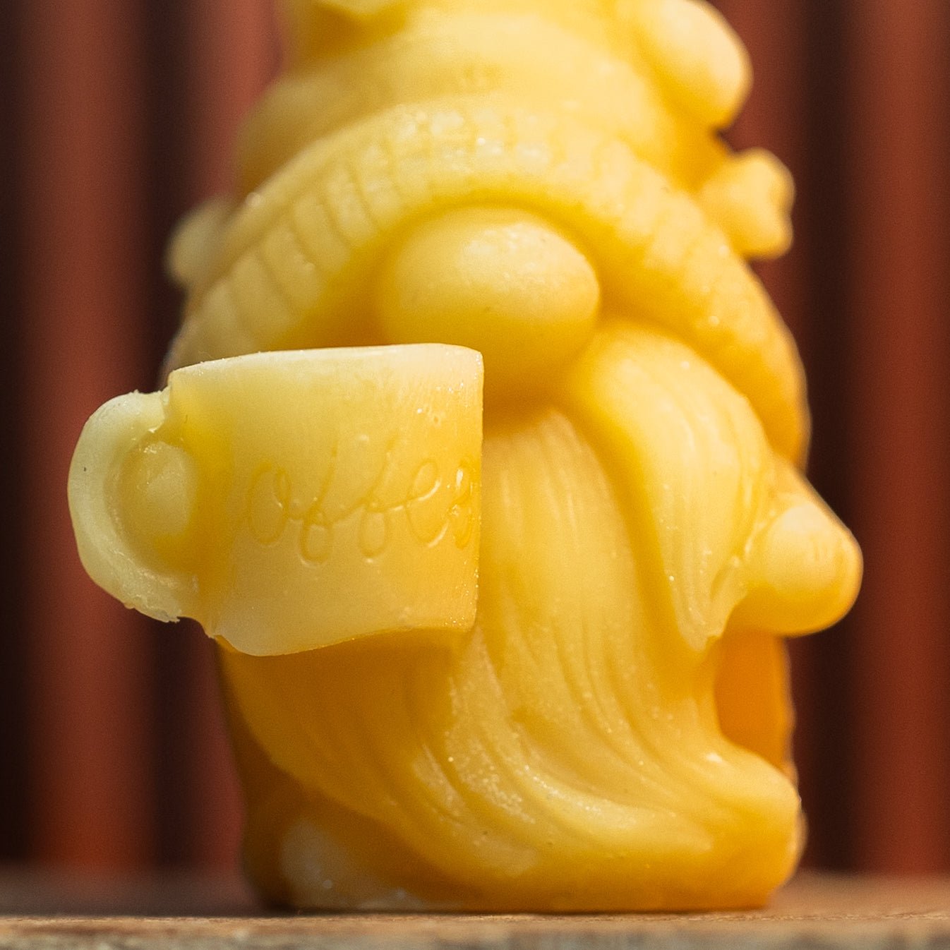 Back view of Coffee Gnome Candle Mold, handcrafted detail for artisan candle making