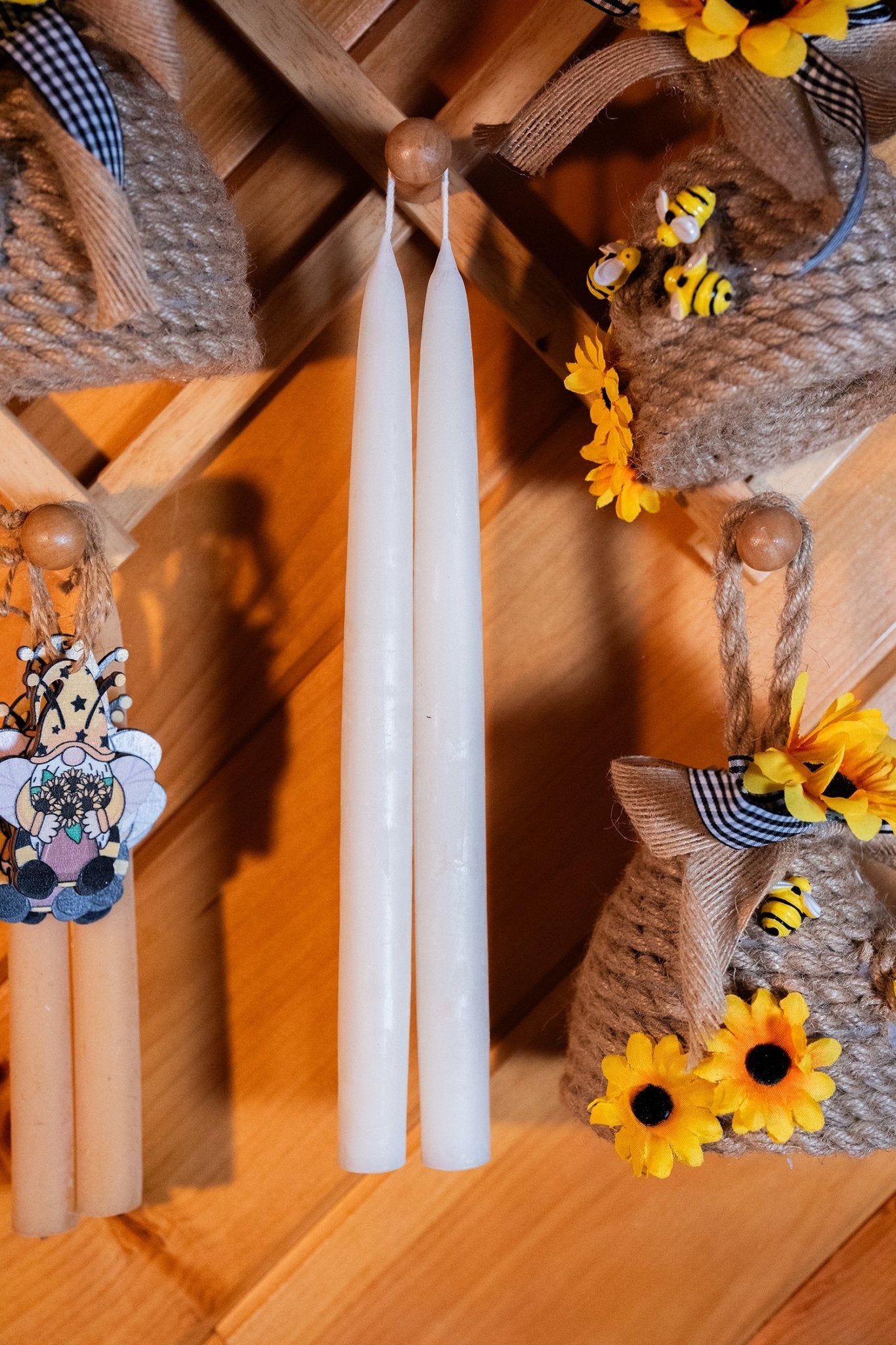 Pure beeswax tapers hand-dipped in ivory beeswax by Beelite Candles