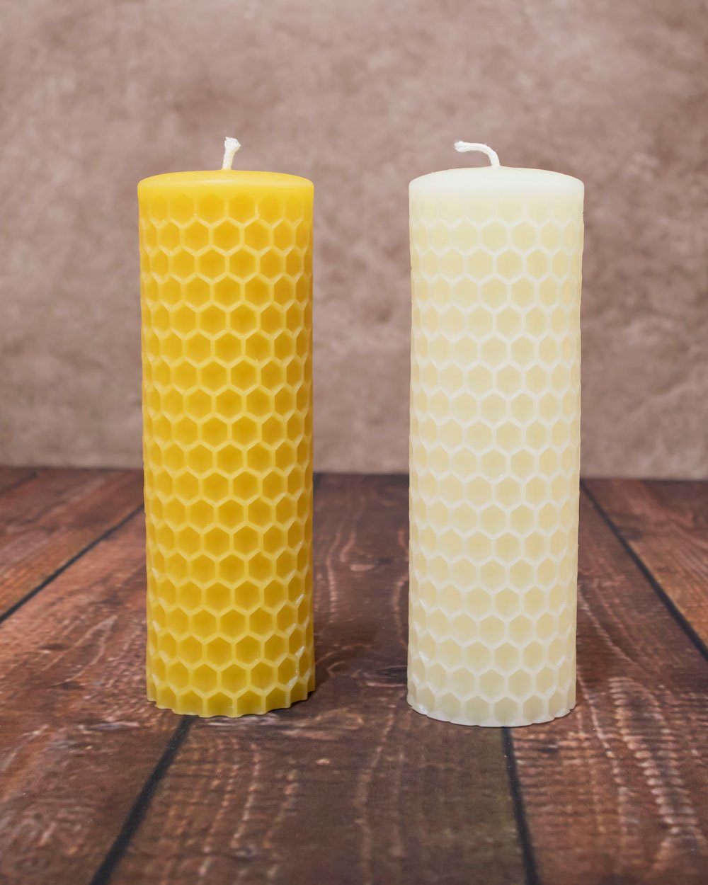 Bee cell pillar candle - 100% Pure Beeswax