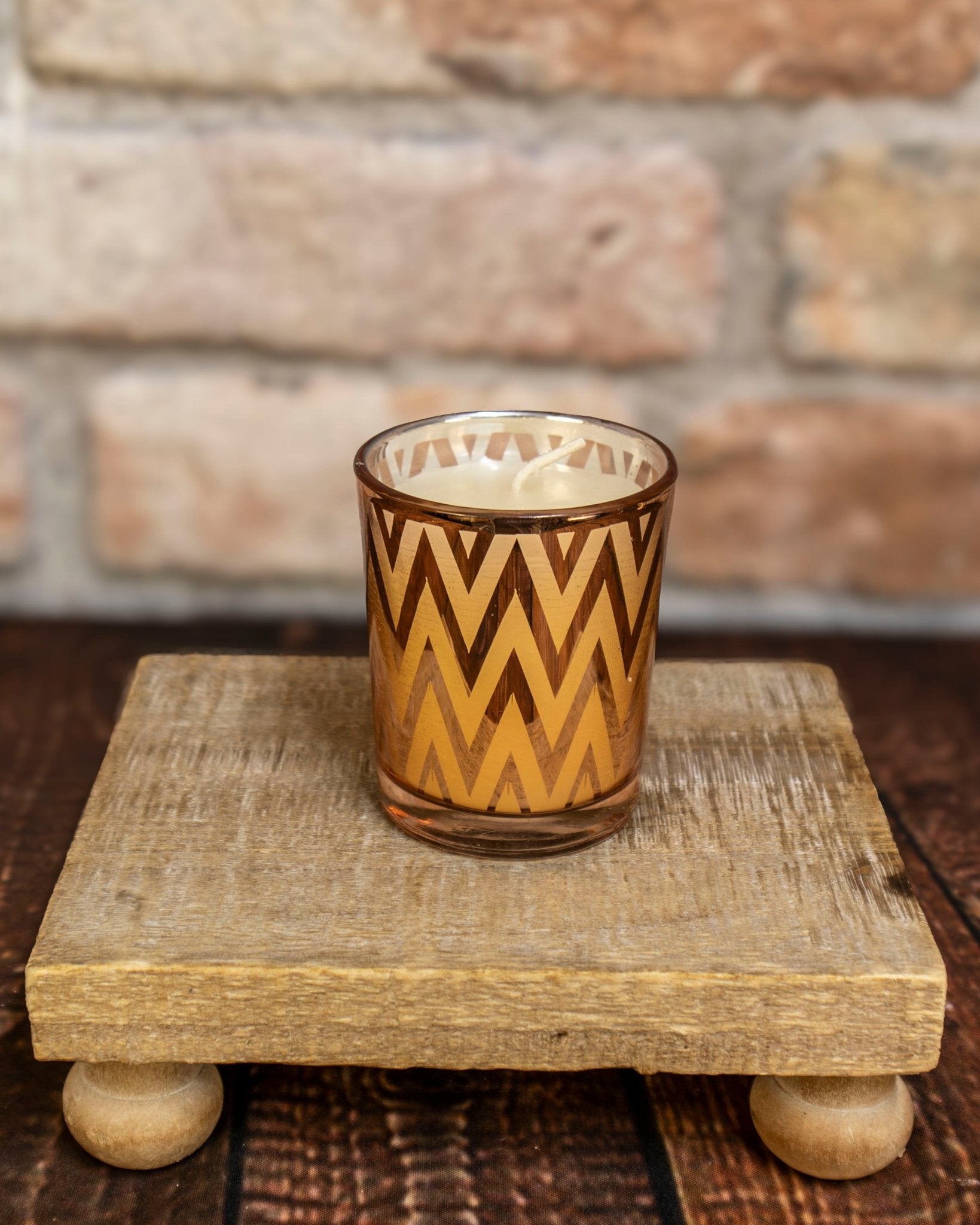 Rose Gold Chevron Glass Votive Candle Holder