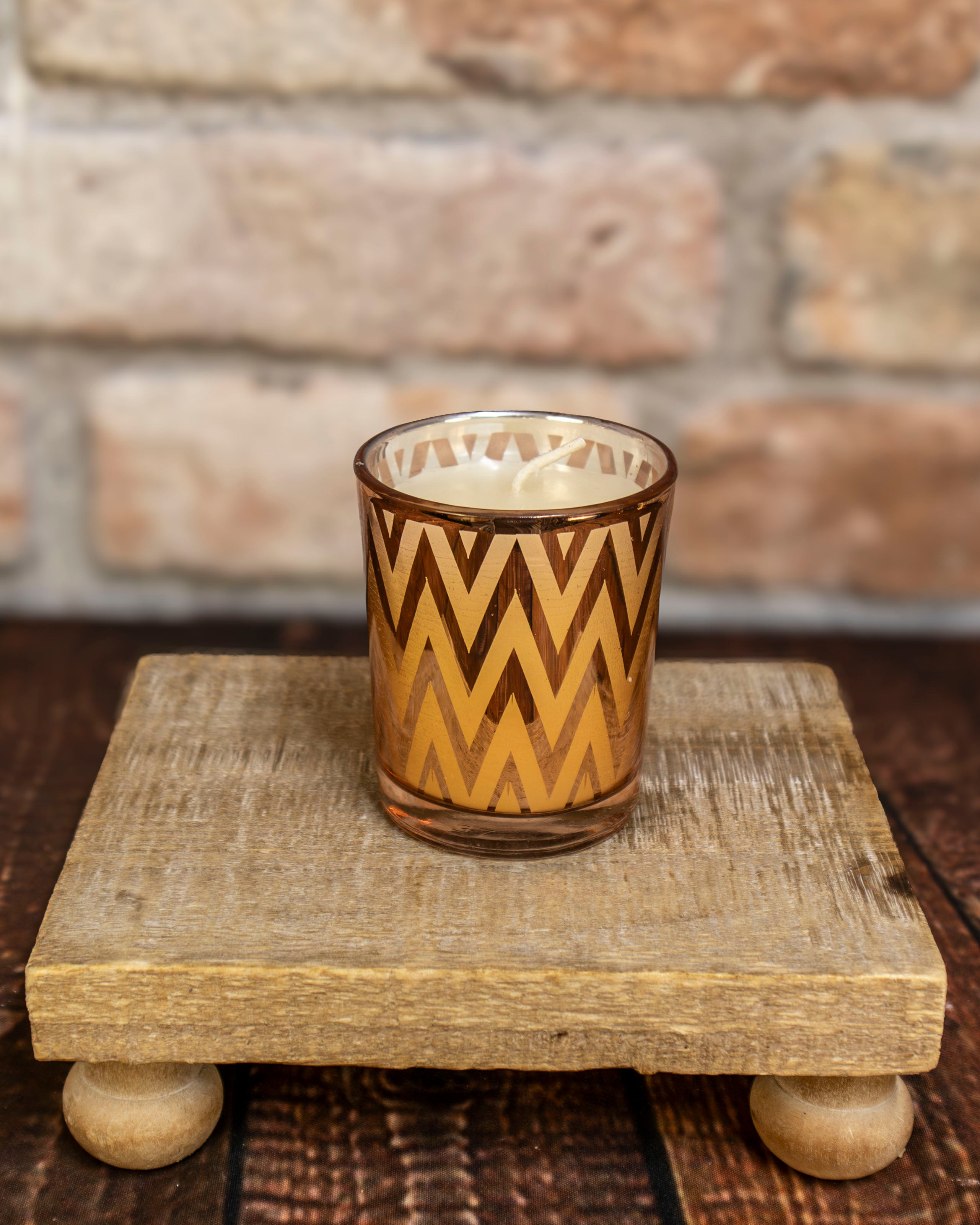 Rose Gold Chevron Glass Votive Candle Holder