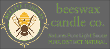 Logo of Beeswax Candle Co. with a bee and honeycomb on a gray background.