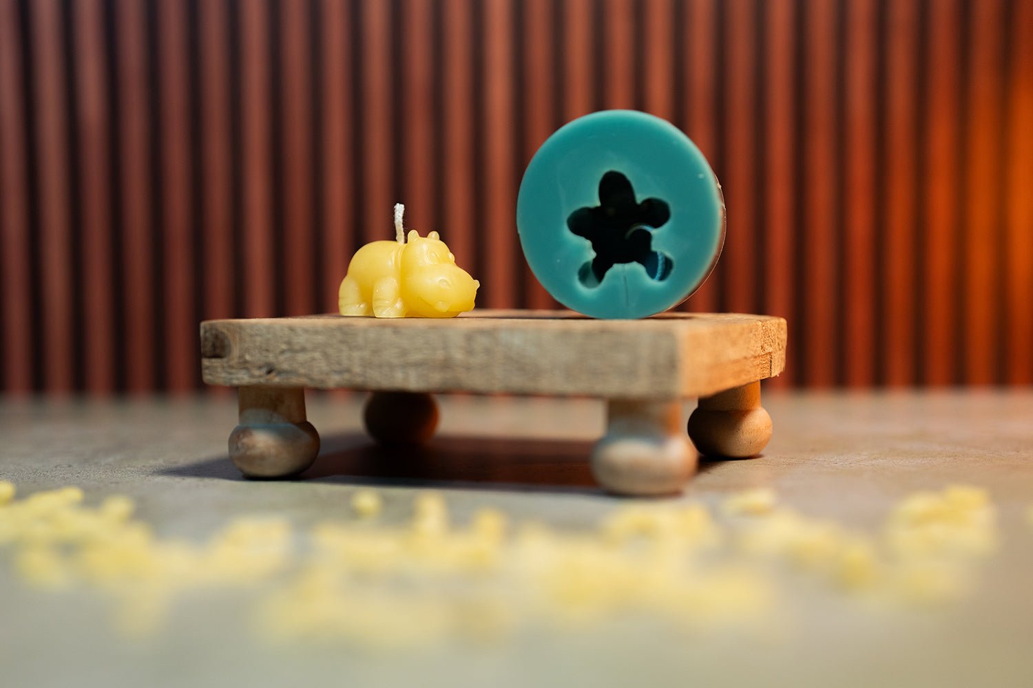 Mini Hippo Candle Mold made from urethane rubber, showing adorable hippo beeswax candle for baby décor.