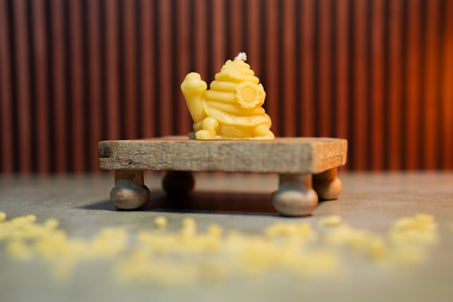 Unmolded Skep Turtle Candle showing turtle and skep details